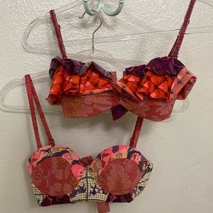 Maaji Two bright colorful bikini tops, similar prints size M - one is reversible